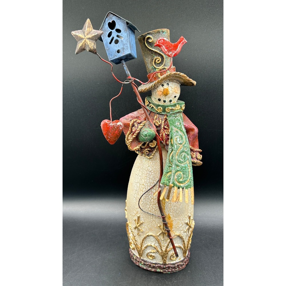 Metal Christmas Snowman Figurine Birdhouse Heart 12" Country Primitive As Is